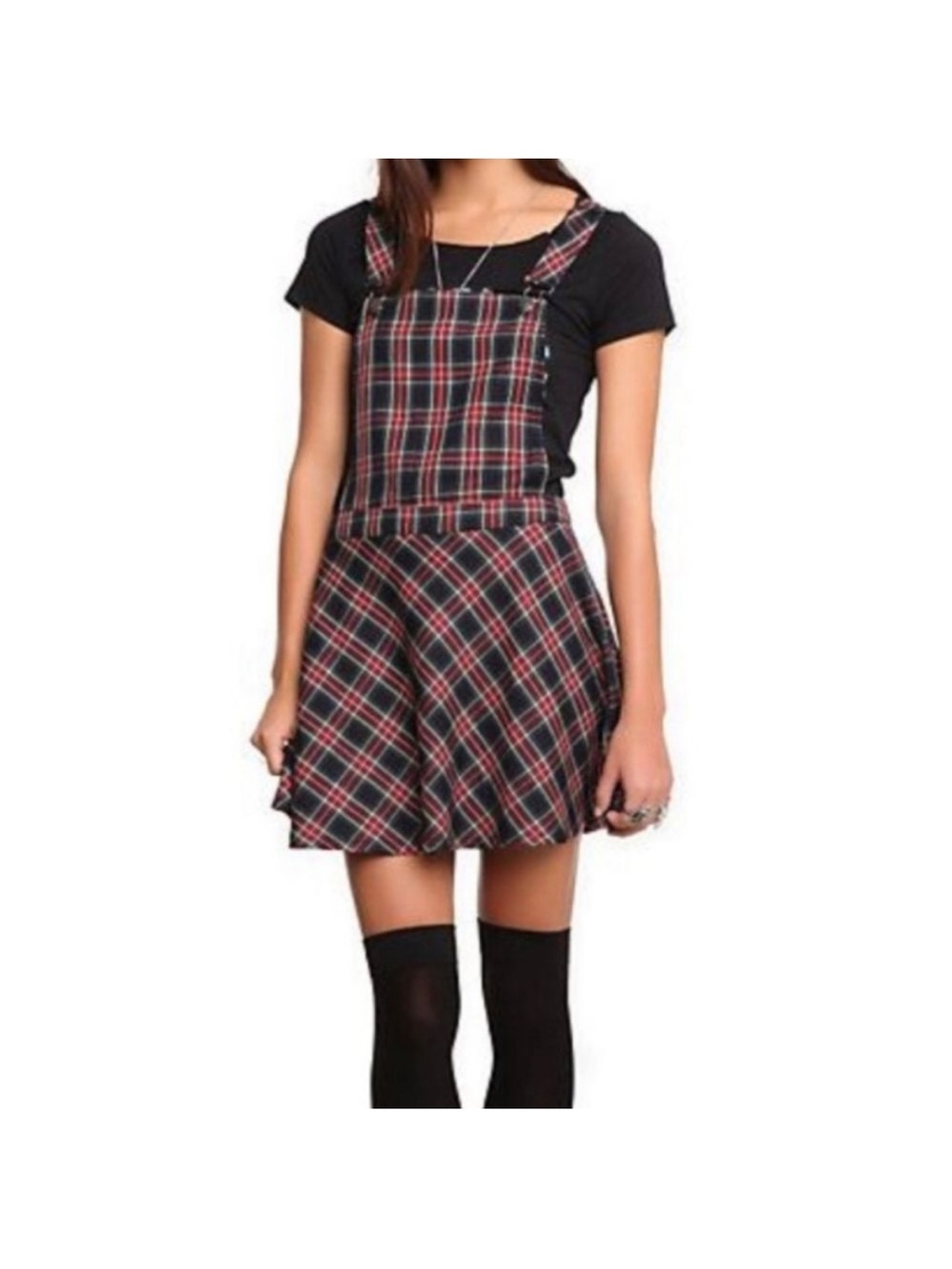 Royal Bones Plaid Pinafore Dress in Black & Red